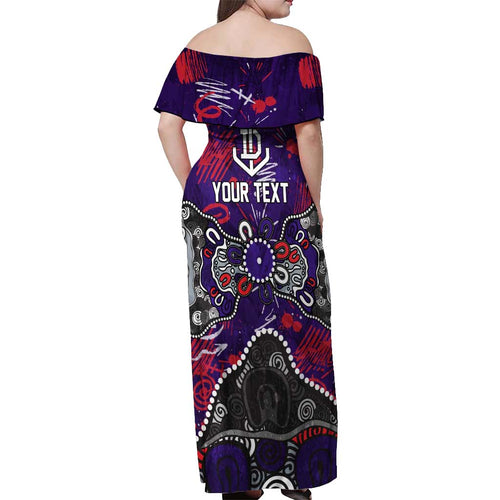 Personalized Fremantle Dockers Off Shoulder Maxi Dress Aboriginal Dot Painting Graffiti Style