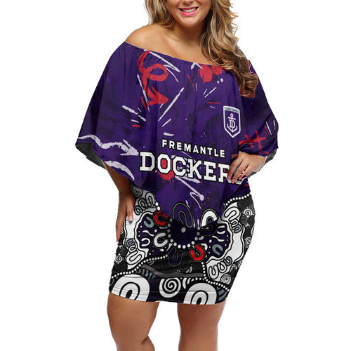 Personalized Fremantle Dockers Off Shoulder Short Dress Aboriginal Dot Painting Graffiti Style