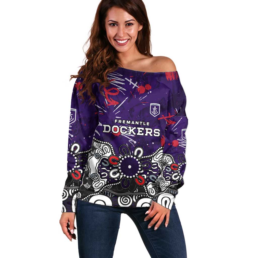 Personalized Fremantle Dockers Off Shoulder Sweater Aboriginal Dot Painting Graffiti Style
