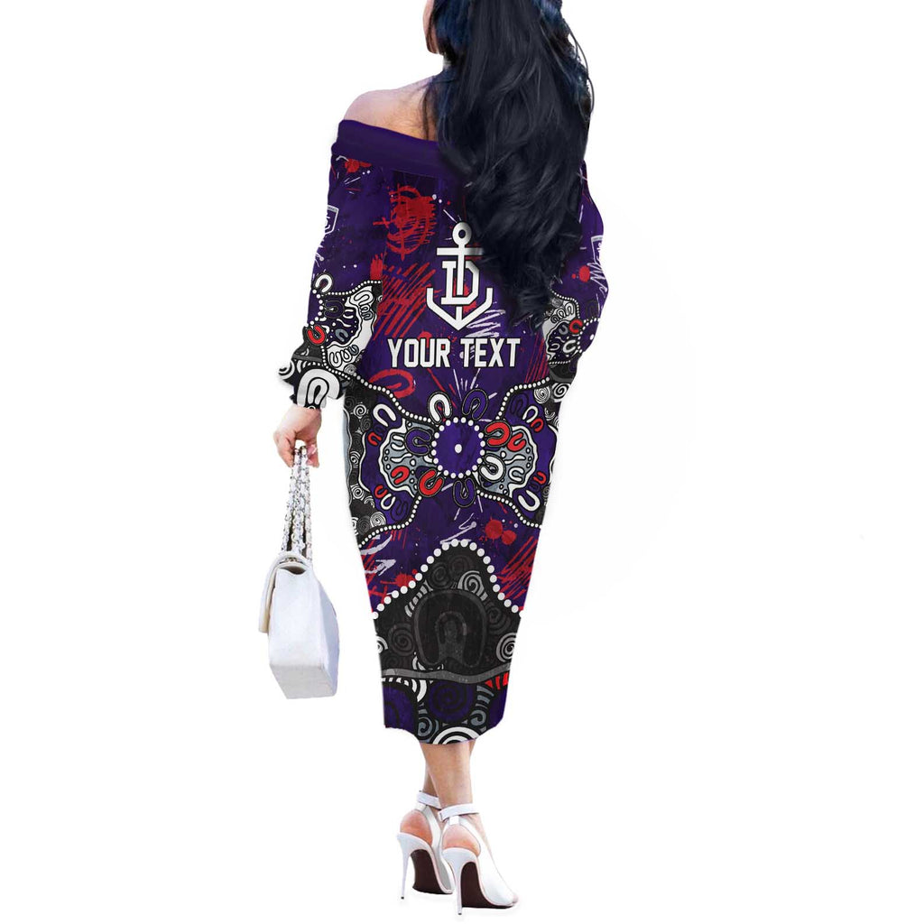 Personalized Fremantle Dockers Off The Shoulder Long Sleeve Dress Aboriginal Dot Painting Graffiti Style
