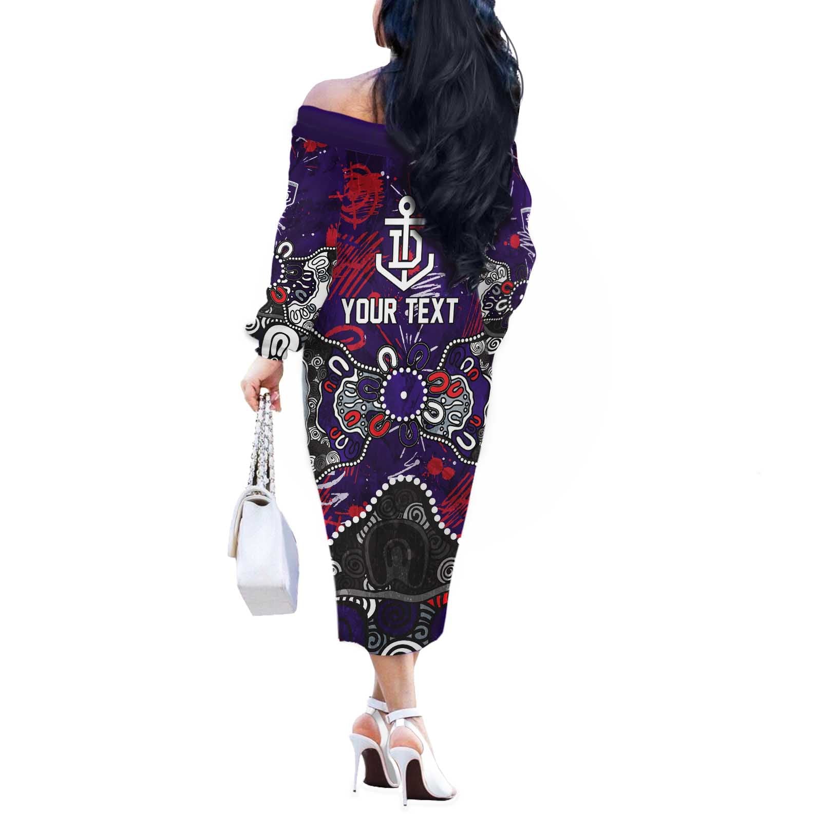 Personalized Fremantle Dockers Off The Shoulder Long Sleeve Dress Aboriginal Dot Painting Graffiti Style
