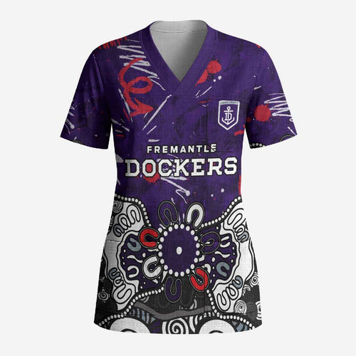 Personalized Fremantle Dockers Scrub Top Aboriginal Dot Painting Graffiti Style