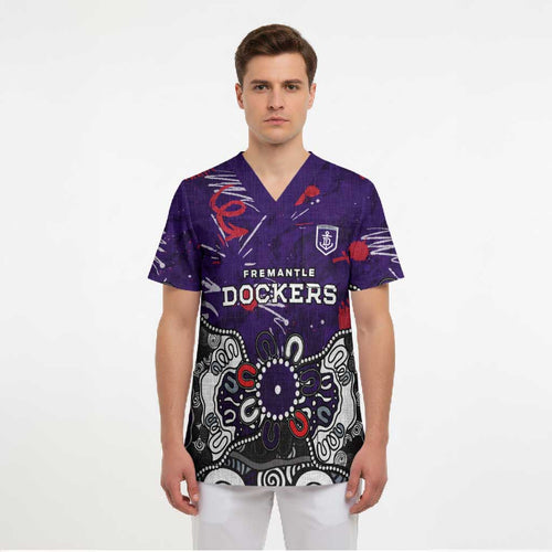Personalized Fremantle Dockers Scrub Top Aboriginal Dot Painting Graffiti Style