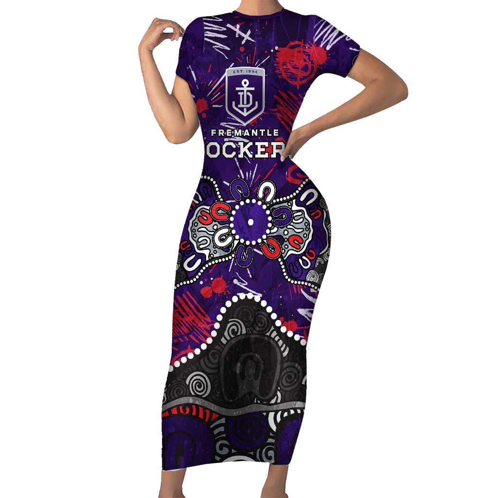 Personalized Fremantle Dockers Short Sleeve Bodycon Dress Aboriginal Dot Painting Graffiti Style