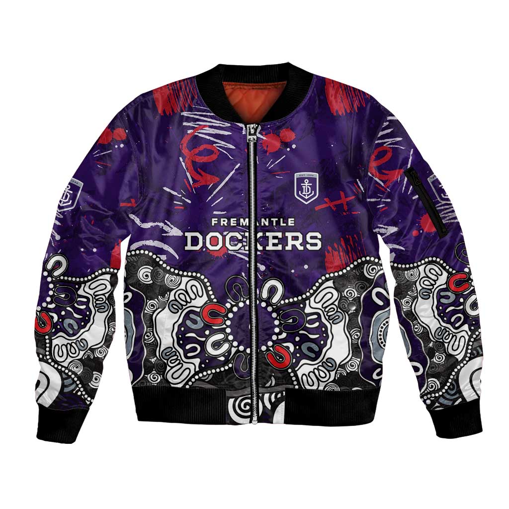 Personalized Fremantle Dockers Sleeve Zip Bomber Jacket Aboriginal Dot Painting Graffiti Style