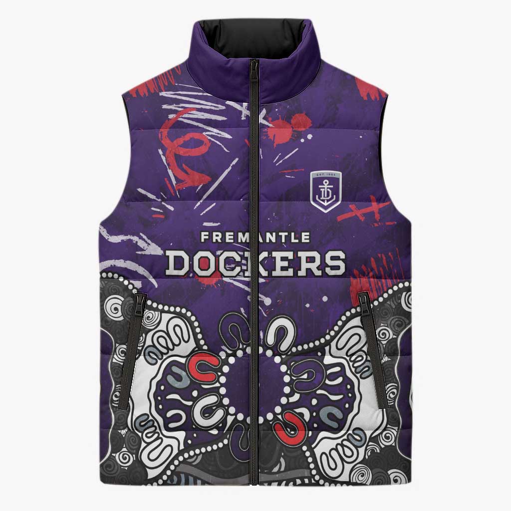 Personalized Fremantle Dockers Sleeveless Puffer Jacket Aboriginal Dot Painting Graffiti Style