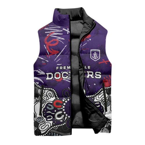 Personalized Fremantle Dockers Sleeveless Puffer Jacket Aboriginal Dot Painting Graffiti Style