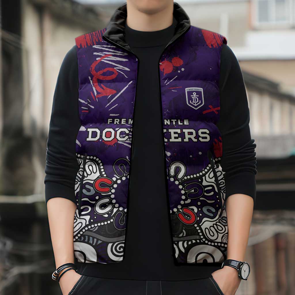 Personalized Fremantle Dockers Sleeveless Puffer Jacket Aboriginal Dot Painting Graffiti Style