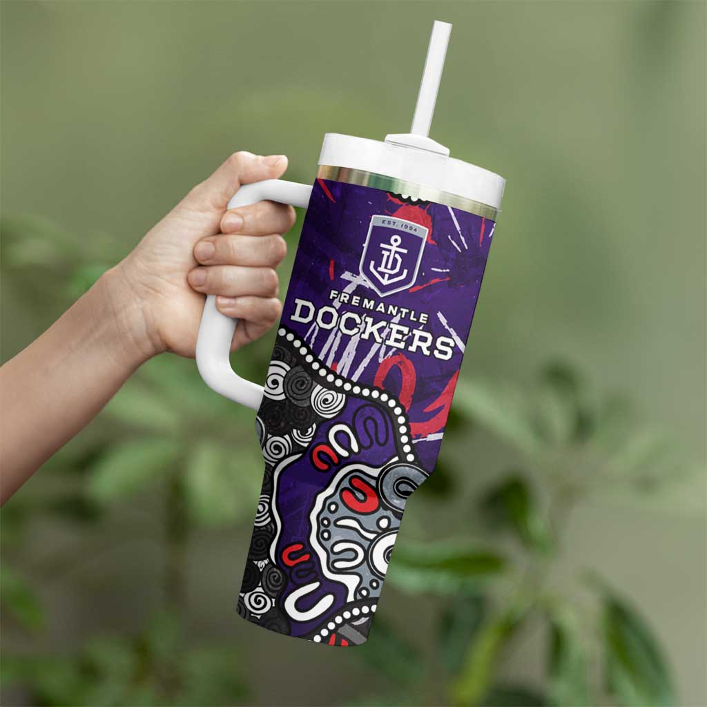 Personalized Fremantle Dockers Tumbler With Handle Aboriginal Dot Painting Graffiti Style