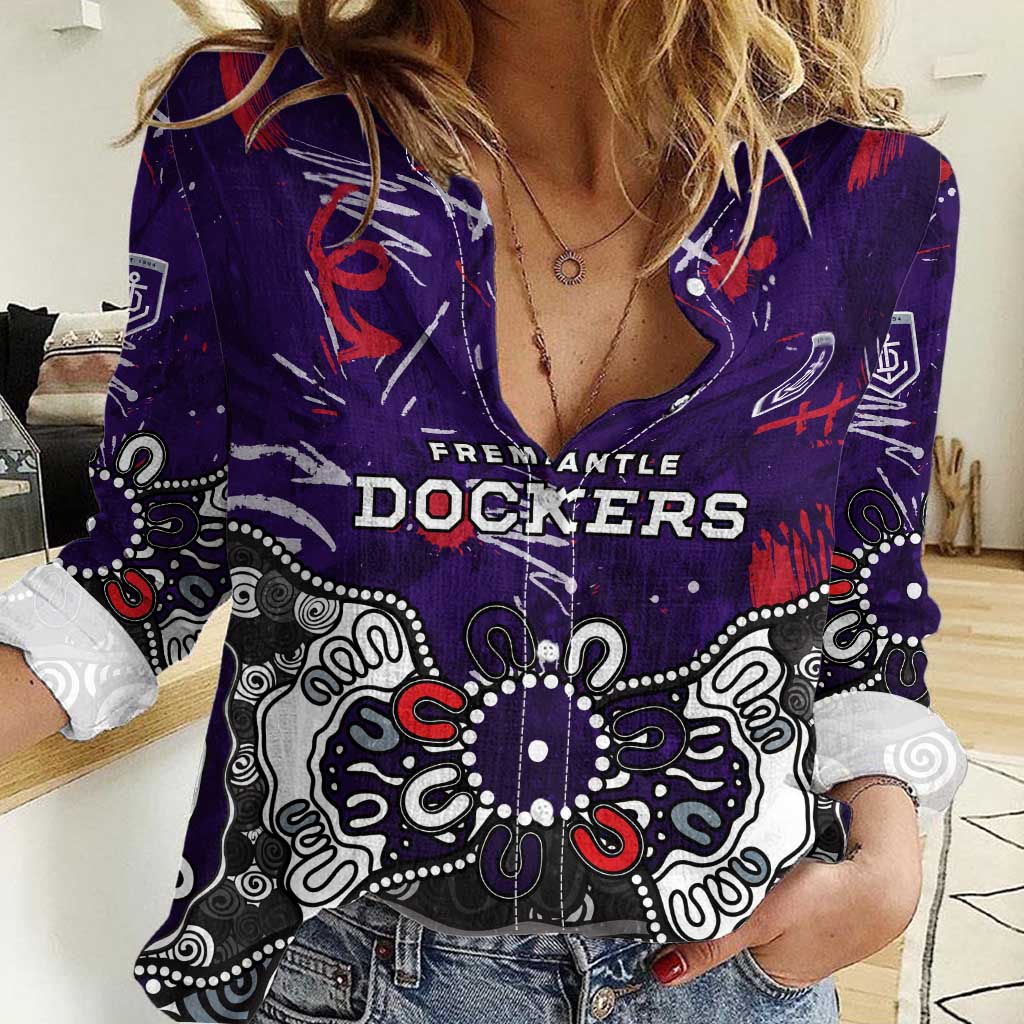 Personalized Fremantle Dockers Women Casual Shirt Aboriginal Dot Painting Graffiti Style