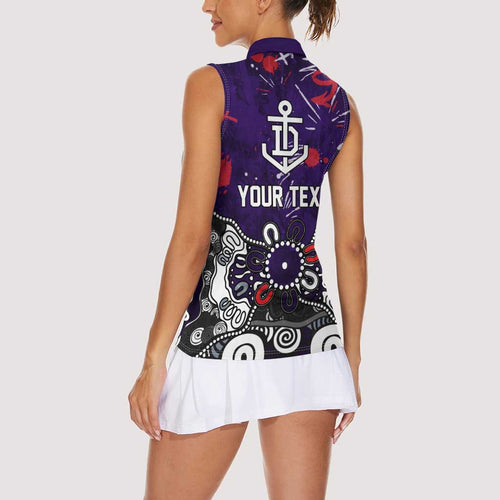 Personalized Fremantle Dockers Women Sleeveless Polo Shirt Aboriginal Dot Painting Graffiti Style