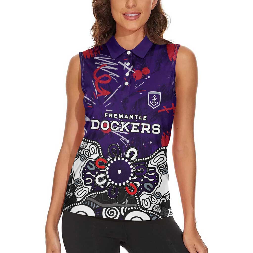 Personalized Fremantle Dockers Women Sleeveless Polo Shirt Aboriginal Dot Painting Graffiti Style