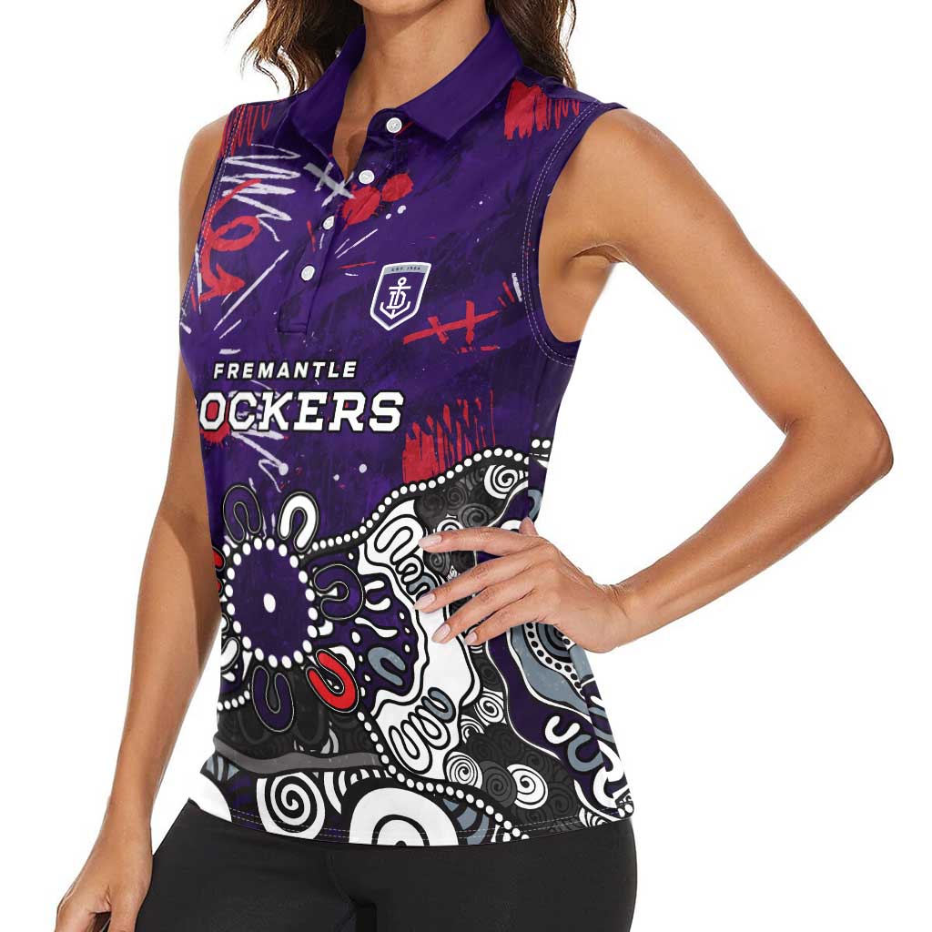 Personalized Fremantle Dockers Women Sleeveless Polo Shirt Aboriginal Dot Painting Graffiti Style