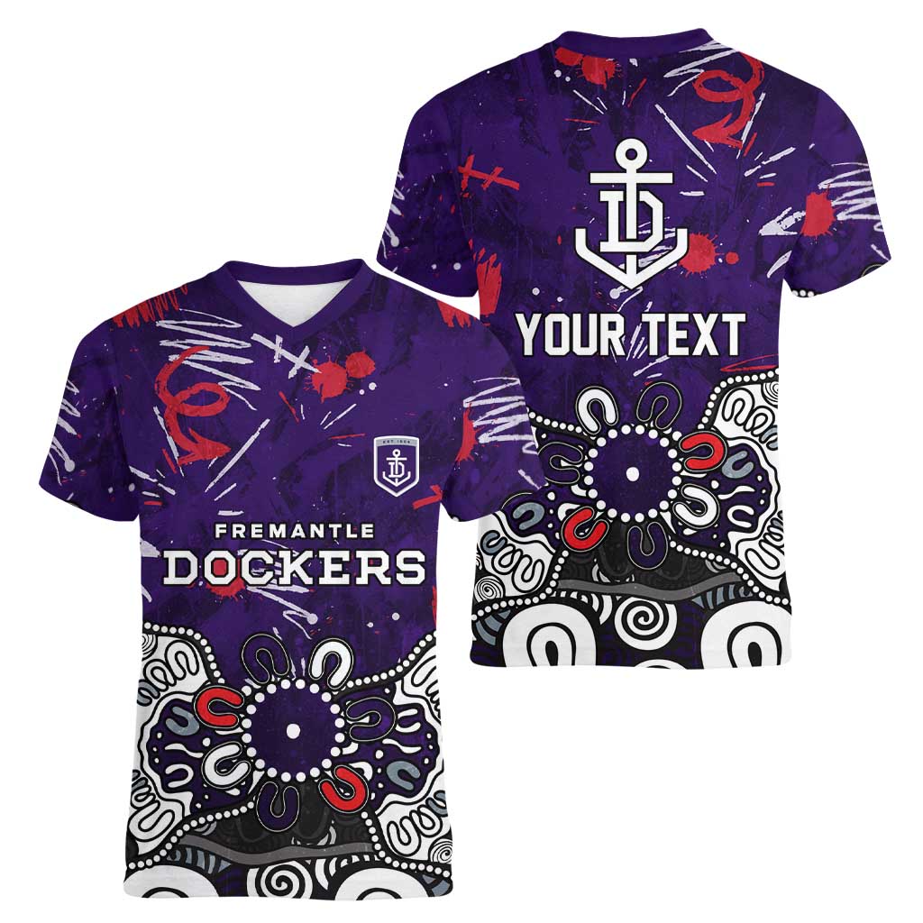 Personalized Fremantle Dockers Women V-Neck T-Shirt Aboriginal Dot Painting Graffiti Style