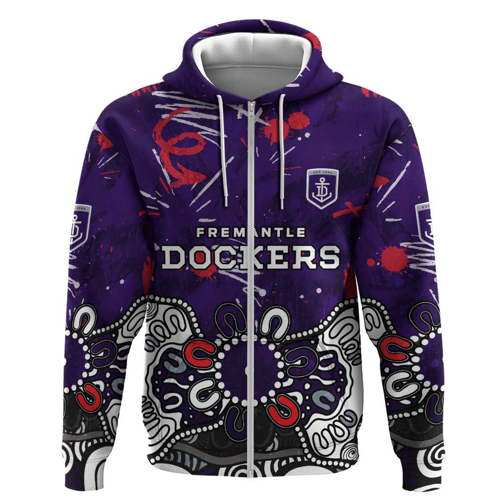 Personalized Fremantle Dockers Zip Hoodie Aboriginal Dot Painting Graffiti Style