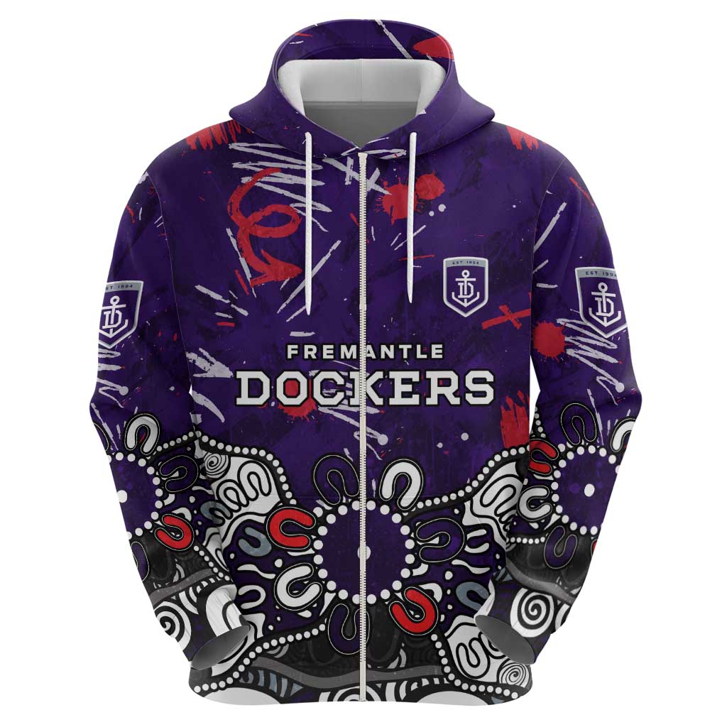 Personalized Fremantle Dockers Zip Hoodie Aboriginal Dot Painting Graffiti Style