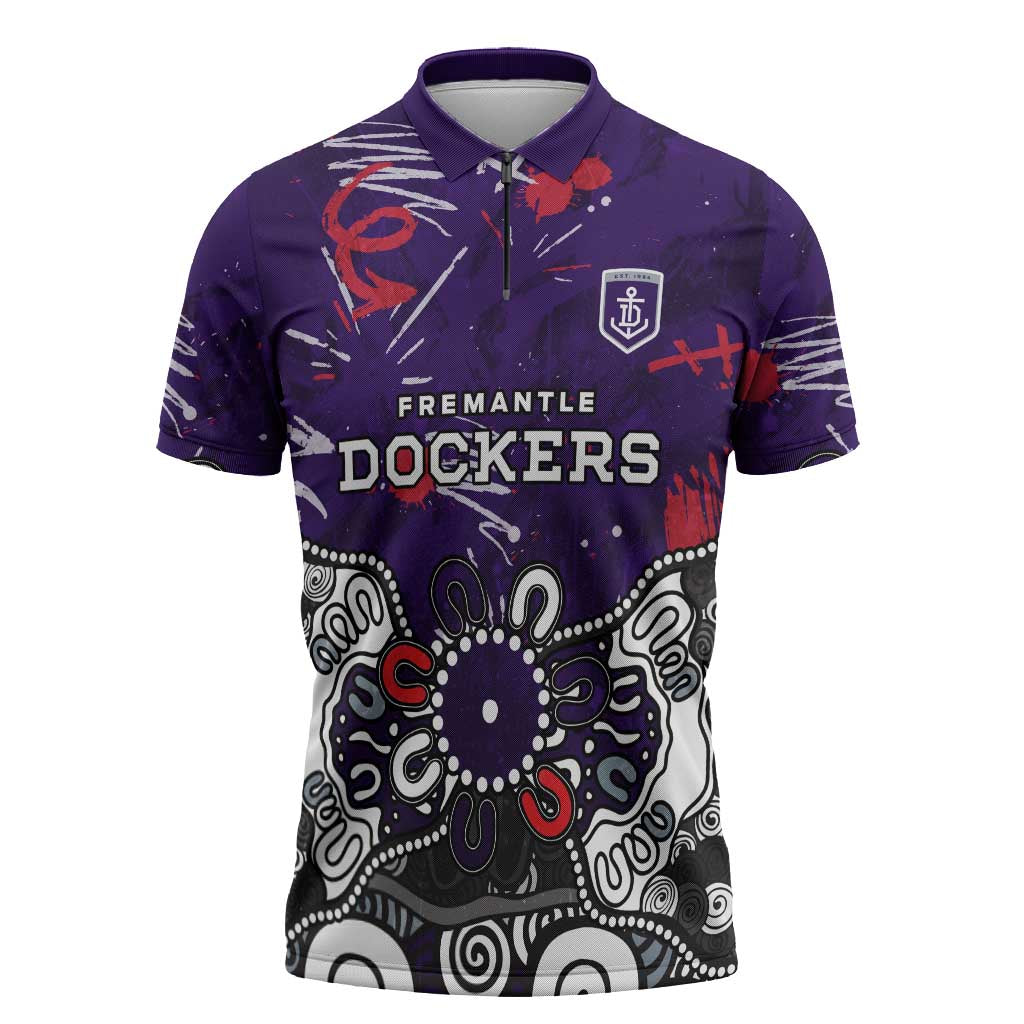 Personalized Fremantle Dockers Zipper Polo Shirt Aboriginal Dot Painting Graffiti Style