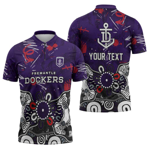 Personalized Fremantle Dockers Zipper Polo Shirt Aboriginal Dot Painting Graffiti Style