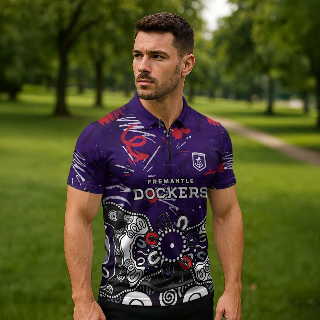 Personalized Fremantle Dockers Zipper Polo Shirt Aboriginal Dot Painting Graffiti Style