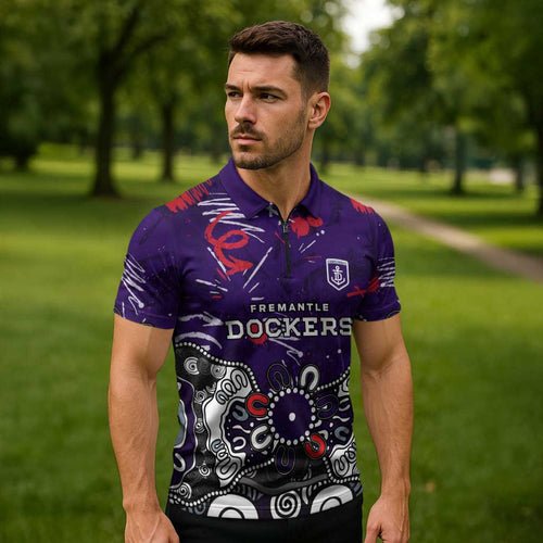 Personalized Fremantle Dockers Zipper Polo Shirt Aboriginal Dot Painting Graffiti Style