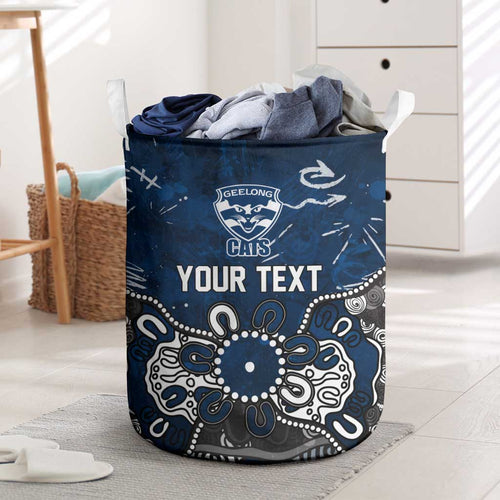 Personalized Geelong Cats Laundry Basket Aboriginal Dot Painting Graffiti Style