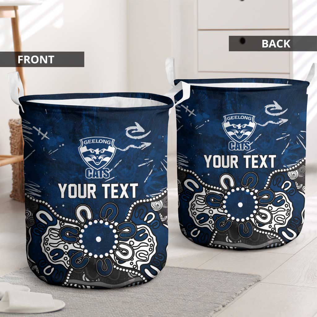 Personalized Geelong Cats Laundry Basket Aboriginal Dot Painting Graffiti Style
