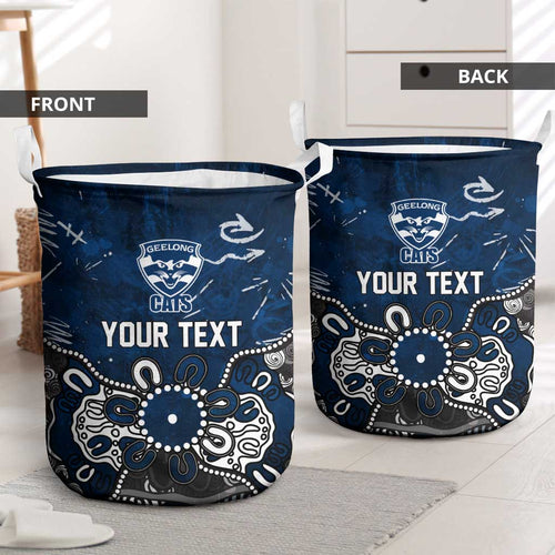 Personalized Geelong Cats Laundry Basket Aboriginal Dot Painting Graffiti Style