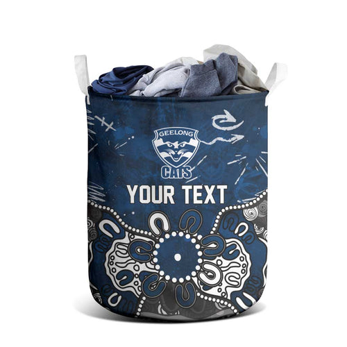 Personalized Geelong Cats Laundry Basket Aboriginal Dot Painting Graffiti Style