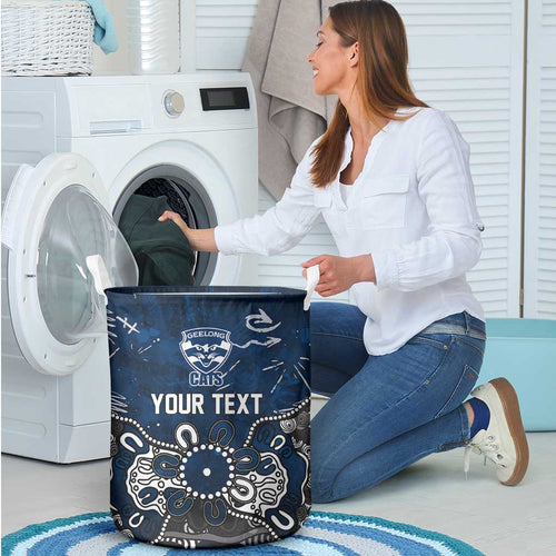 Personalized Geelong Cats Laundry Basket Aboriginal Dot Painting Graffiti Style