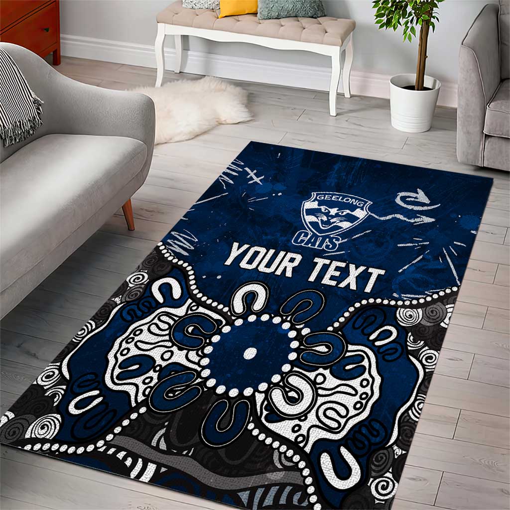 Personalized Geelong Cats Area Rug Aboriginal Dot Painting Graffiti Style