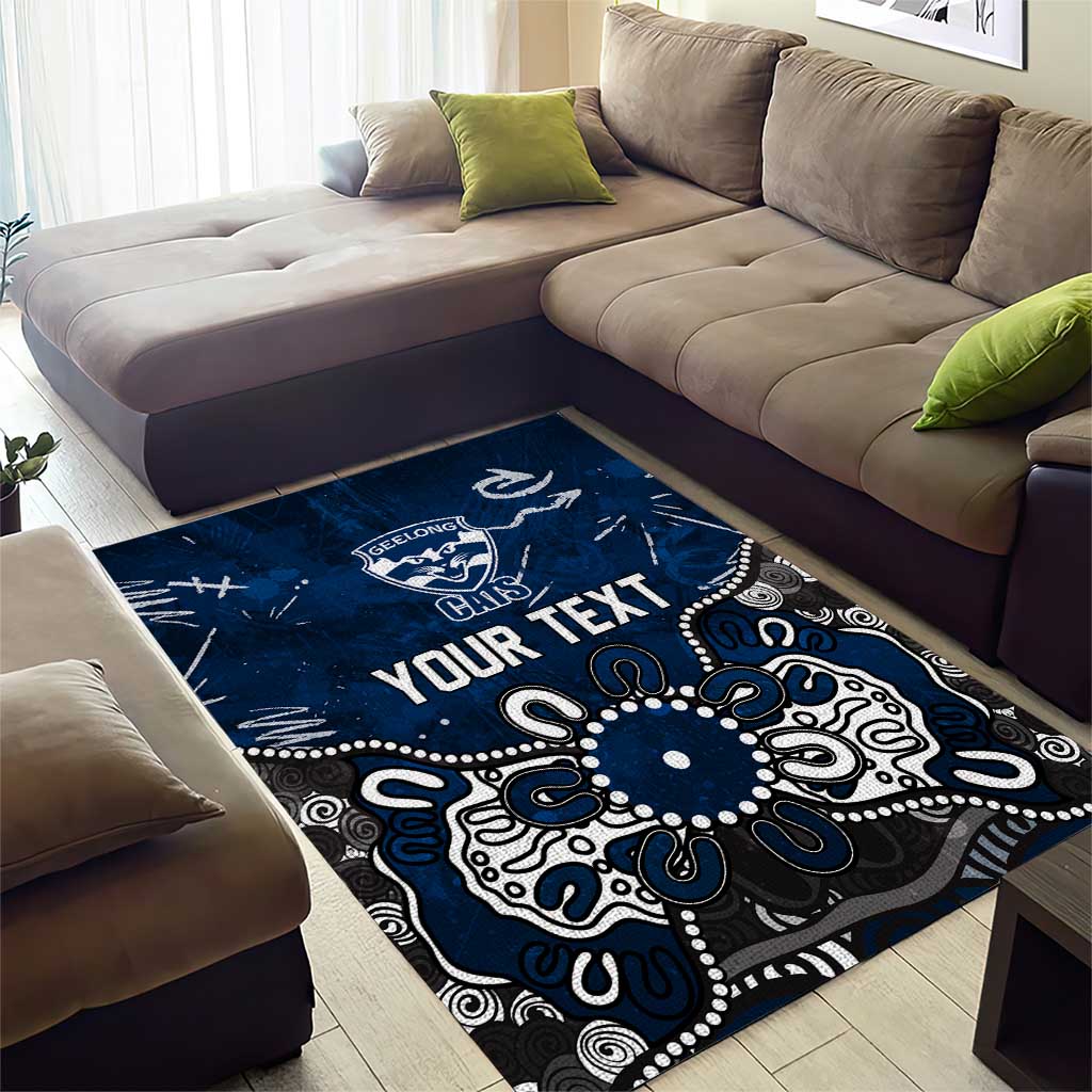 Personalized Geelong Cats Area Rug Aboriginal Dot Painting Graffiti Style