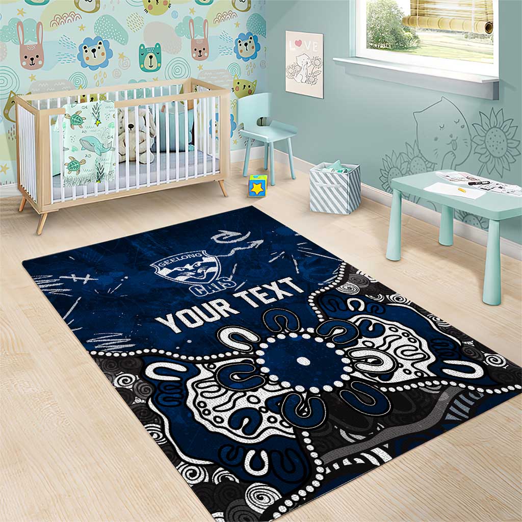 Personalized Geelong Cats Area Rug Aboriginal Dot Painting Graffiti Style