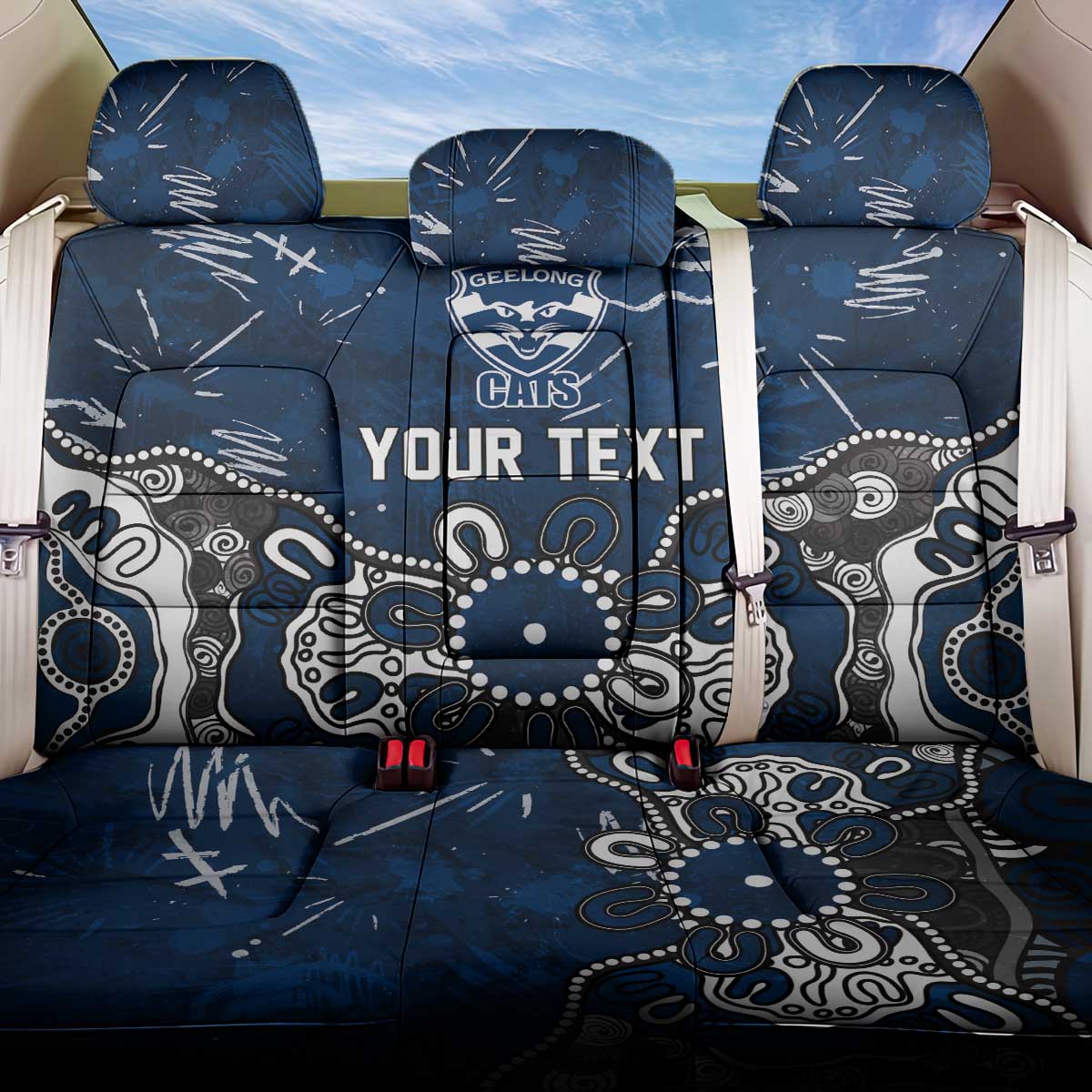 Personalized Geelong Cats Back Car Seat Cover Aboriginal Dot Painting Graffiti Style