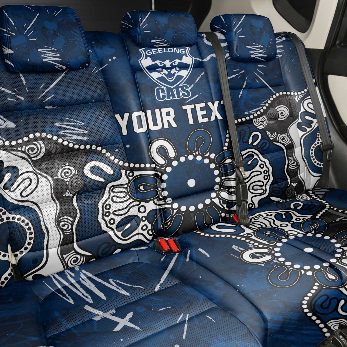 Personalized Geelong Cats Back Car Seat Cover Aboriginal Dot Painting Graffiti Style