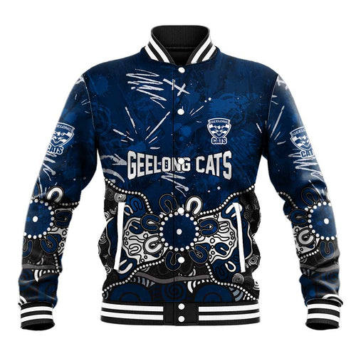 Personalized Geelong Cats Baseball Jacket Aboriginal Dot Painting Graffiti Style