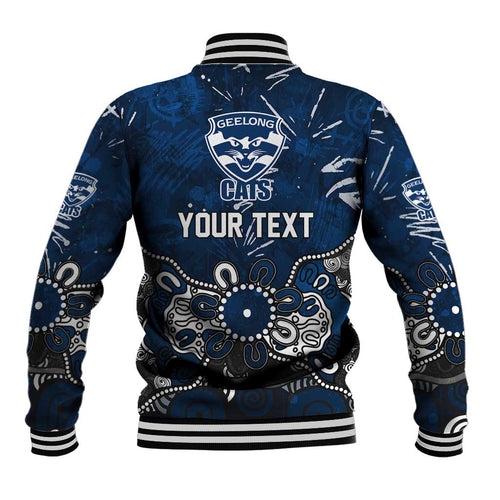 Personalized Geelong Cats Baseball Jacket Aboriginal Dot Painting Graffiti Style