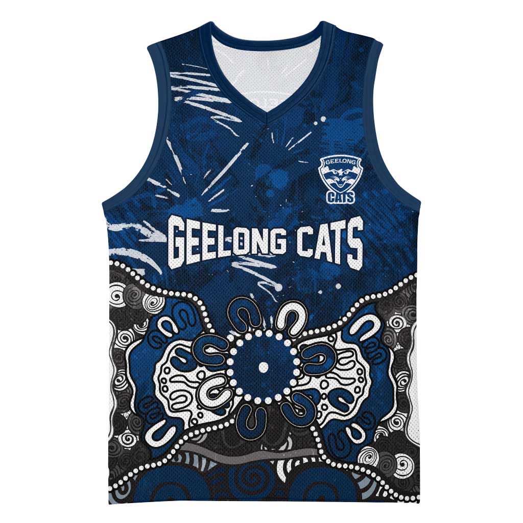 Personalized Geelong Cats Basketball Jersey Aboriginal Dot Painting Graffiti Style