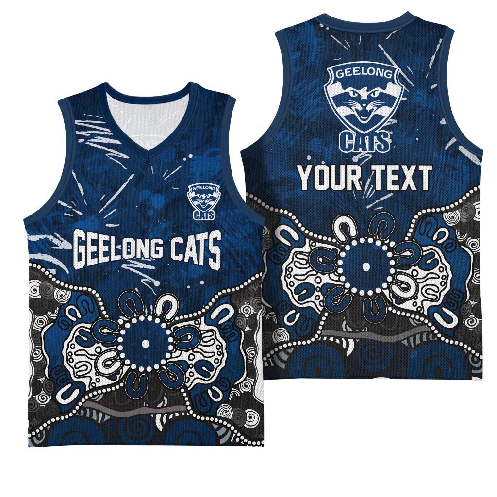 Personalized Geelong Cats Basketball Jersey Aboriginal Dot Painting Graffiti Style