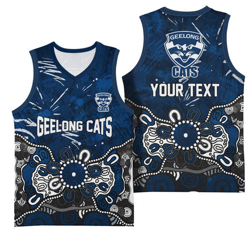 Personalized Geelong Cats Basketball Jersey Aboriginal Dot Painting Graffiti Style