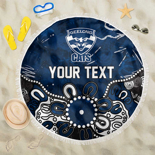 Personalized Geelong Cats Beach Blanket Aboriginal Dot Painting Graffiti Style