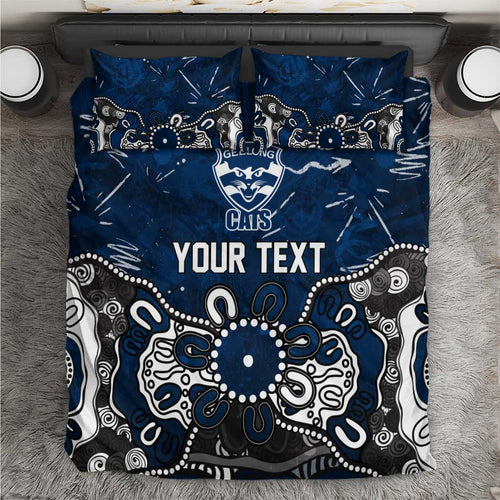 Personalized Geelong Cats Bedding Set Aboriginal Dot Painting Graffiti Style