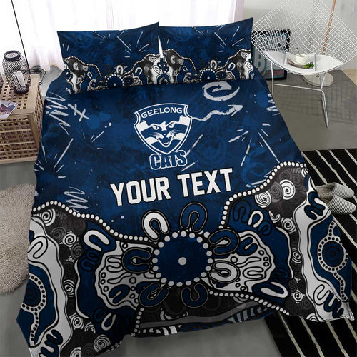 Personalized Geelong Cats Bedding Set Aboriginal Dot Painting Graffiti Style