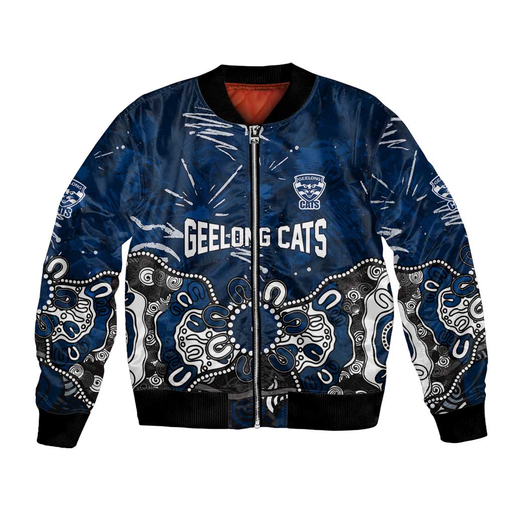 Personalized Geelong Cats Bomber Jacket Aboriginal Dot Painting Graffiti Style