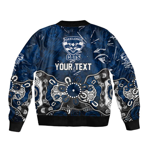 Personalized Geelong Cats Bomber Jacket Aboriginal Dot Painting Graffiti Style