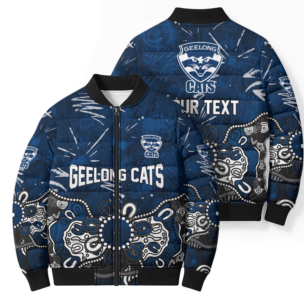 Personalized Geelong Cats Bomber Puffer Jacket Aboriginal Dot Painting Graffiti Style