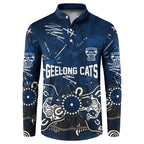 Personalized Geelong Cats Button Sweatshirt Aboriginal Dot Painting Graffiti Style