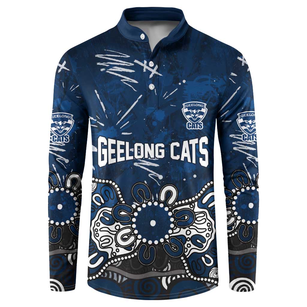 Personalized Geelong Cats Button Sweatshirt Aboriginal Dot Painting Graffiti Style