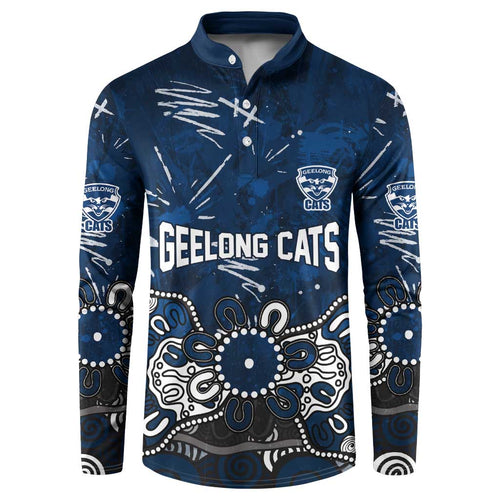 Personalized Geelong Cats Button Sweatshirt Aboriginal Dot Painting Graffiti Style