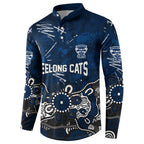 Personalized Geelong Cats Button Sweatshirt Aboriginal Dot Painting Graffiti Style