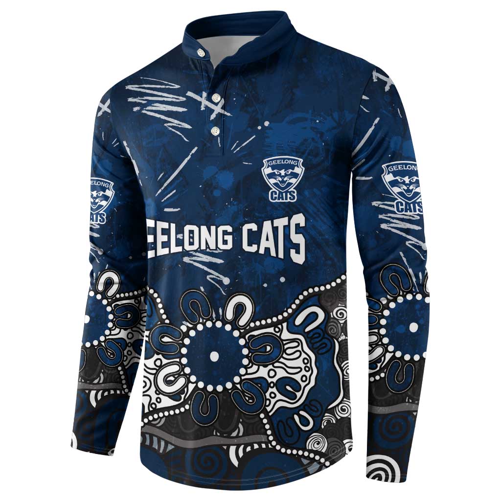 Personalized Geelong Cats Button Sweatshirt Aboriginal Dot Painting Graffiti Style